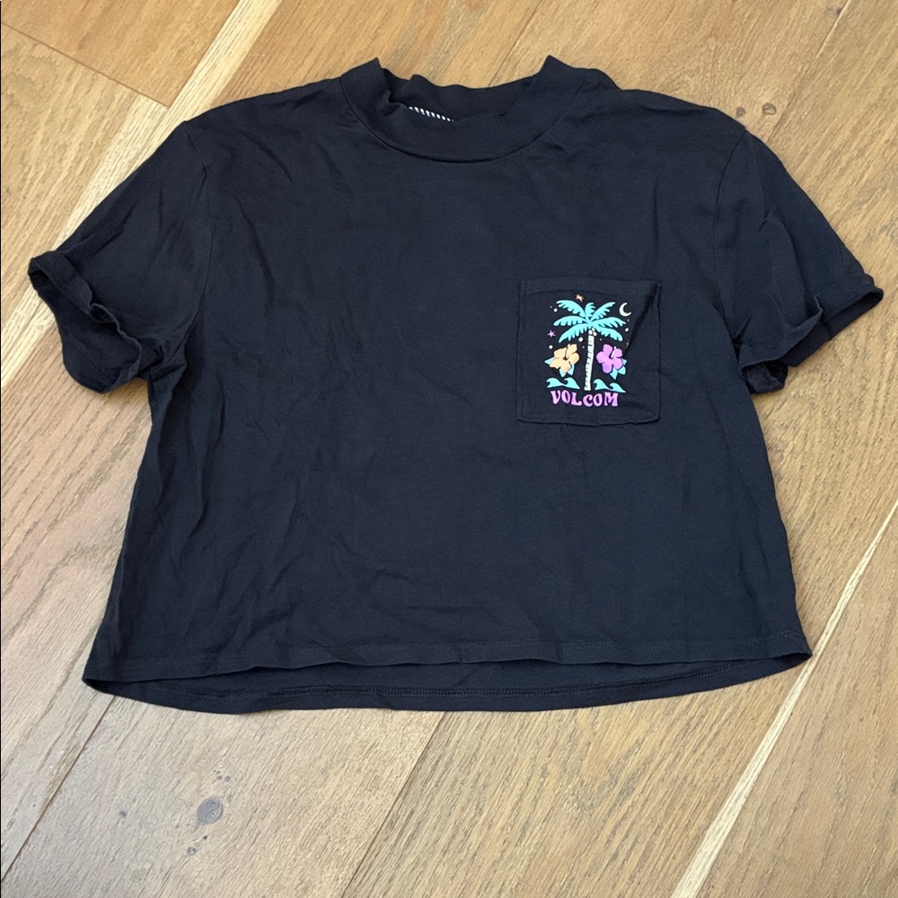Volcom Black Tee with Vibrant Palm Design